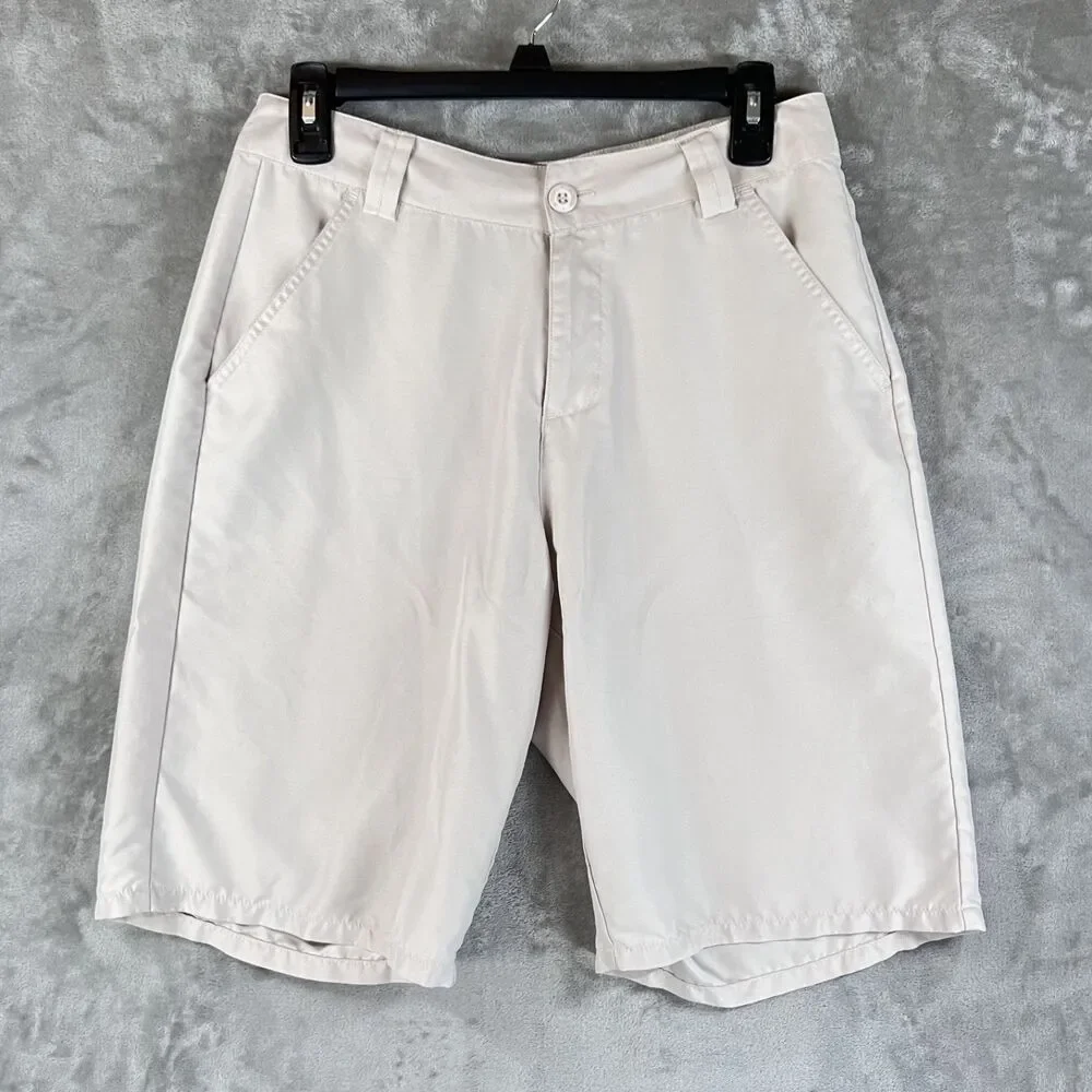 JK Tech Boys XL Beige Khaki Golf Shorts Adjustable Waist Performance Bermuda